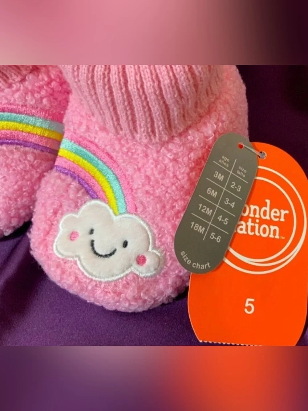 Wonder Nation Infant Baby Girls Rainbow Bootie Slippers, Pink Multiple Sizes